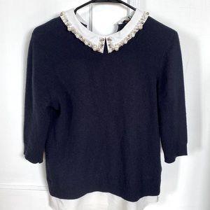 Ted Baker London Navy Embellished collar Sweater. 3/4 sleeves. Size 2